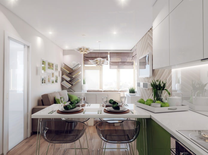 Diseño de cocina-sala de 18.62 m2. metro.