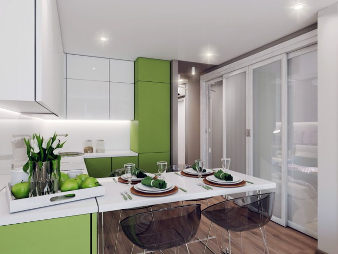 Diseño de cocina-sala de 18.62 m2. metro.