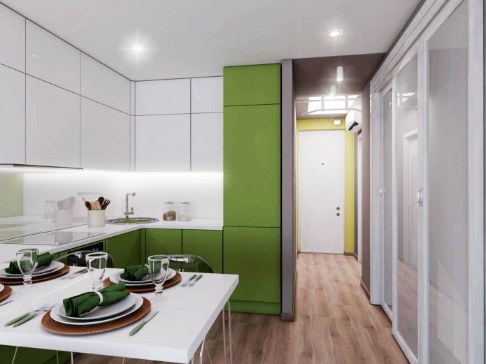 Diseño de cocina-sala de 18.62 m2. metro.