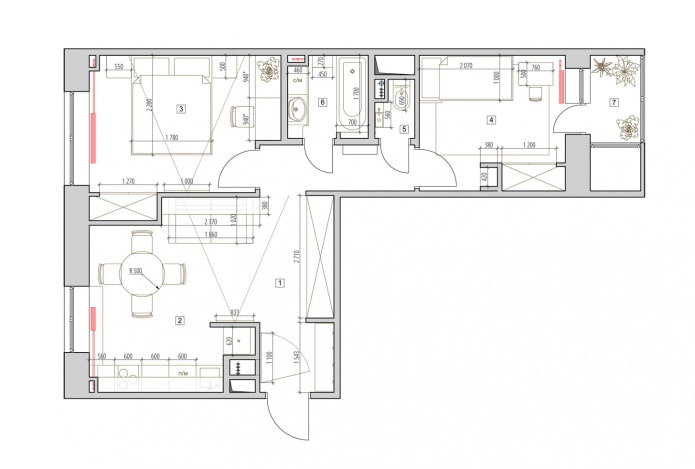 Diseño de un apartamento de dos habitaciones de 52 metros cuadrados. metro.