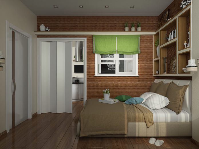 dormitorio con una ventana falsa en el proyecto de diseño de interiores del apartamento