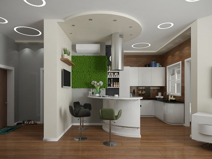 Cocina con barra en el proyecto de diseño de interiores del apartamento.