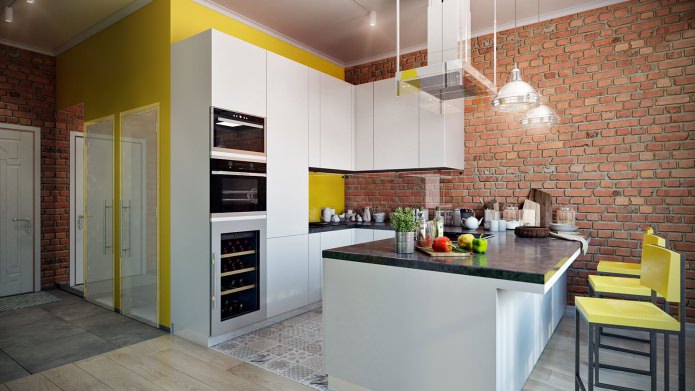 Cocina en el interior de un elegante apartamento moderno.