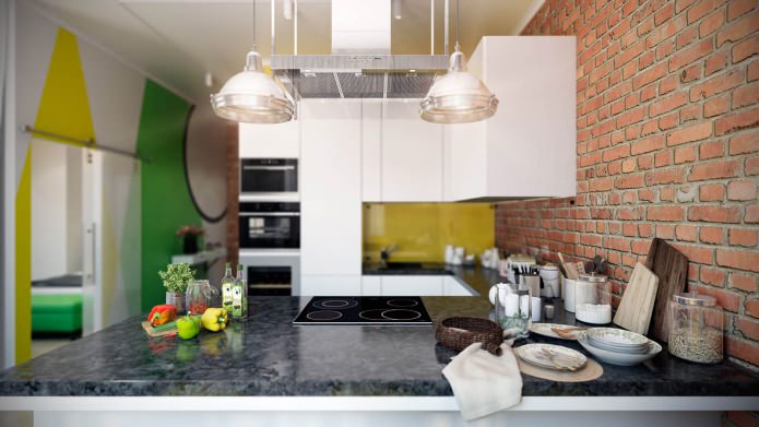 Cocina en el interior de un elegante apartamento moderno.