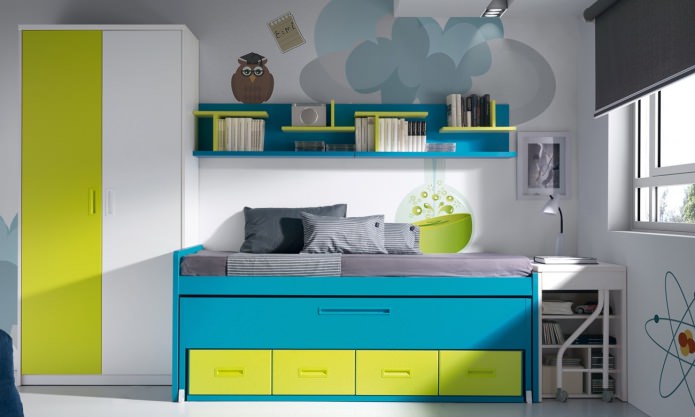 nursery na may turquoise-light green tone