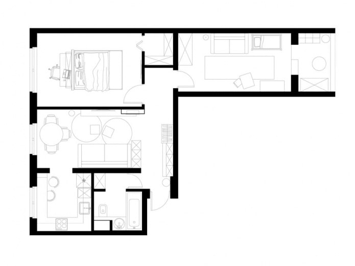 Reurbanización de un apartamento de tres habitaciones de 60 metros cuadrados. m. en una casa de tipo II-49