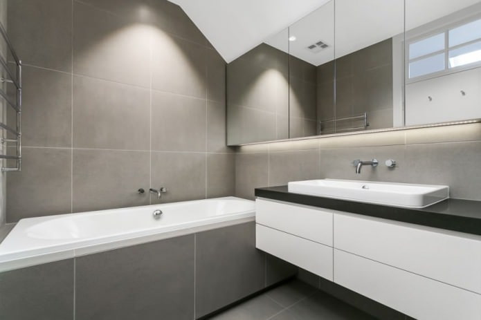 Mga grey na minimalist na tile ng banyo