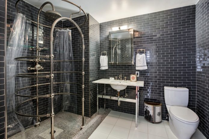 Azulejos de baño estilo loft gris oscuro