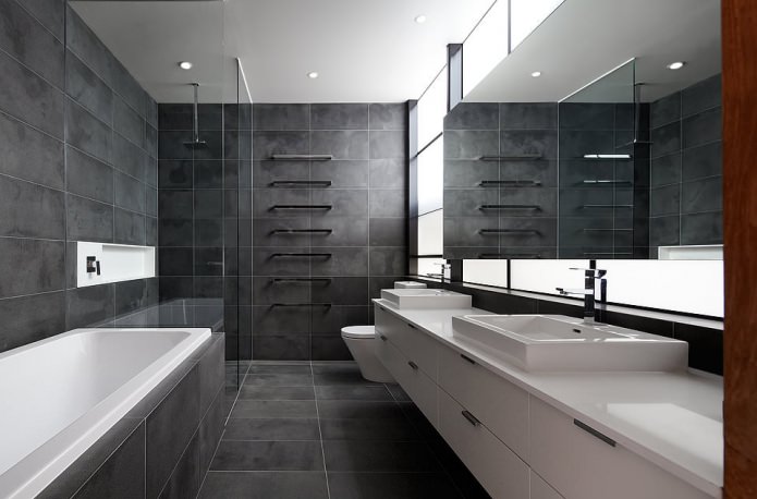 azulejos de baño gris oscuro