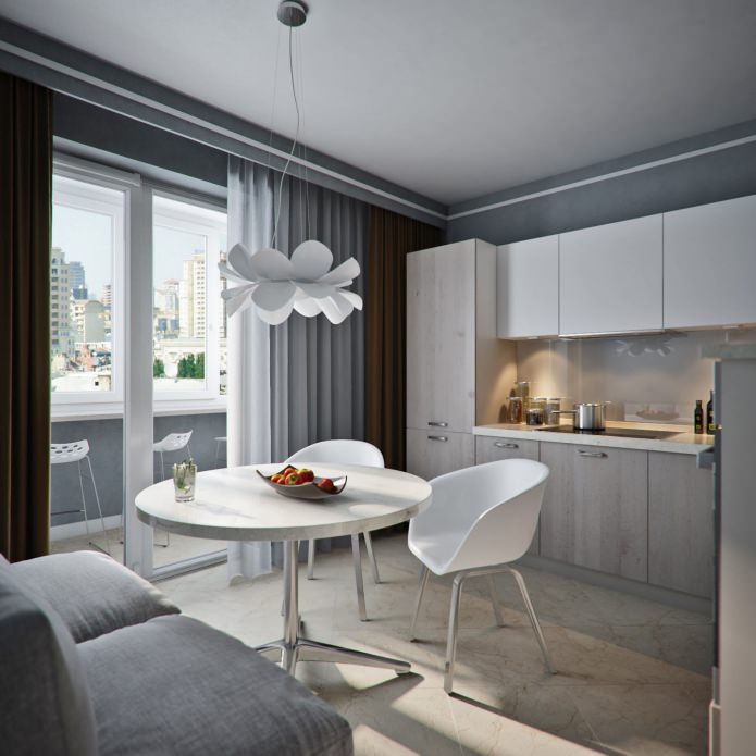 cocina en diseño de apartamento de 38 metros cuadrados. metro.