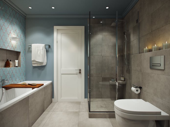 Interior del cuarto de baño con bañera y ducha.