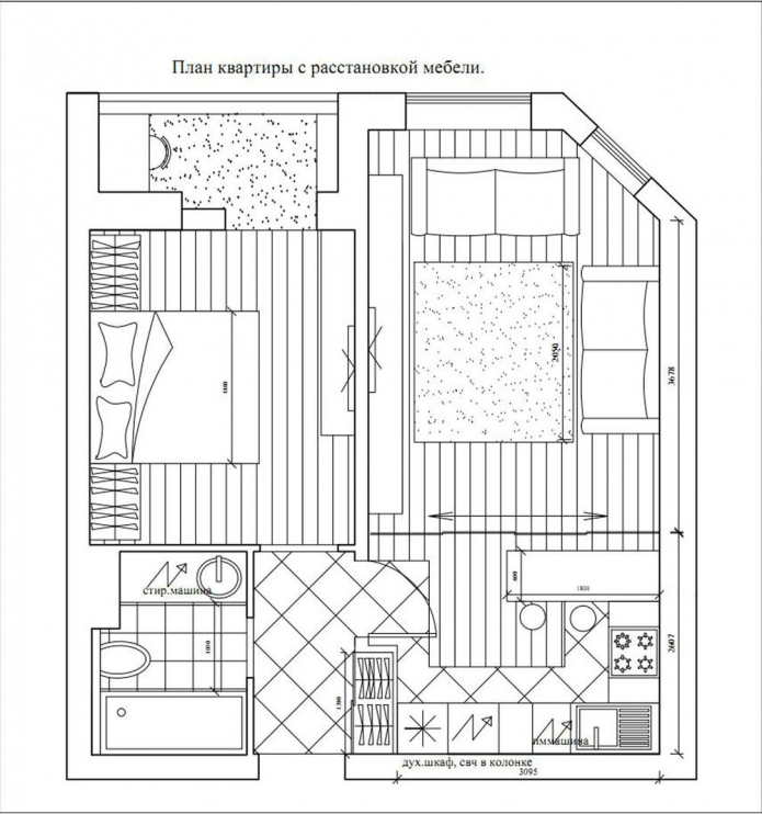 diseño de un apartamento de dos habitaciones de 50 metros cuadrados. metro.