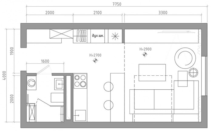 layout ng studio 29 sq. m