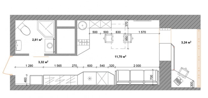 layout studio 18 sq. m