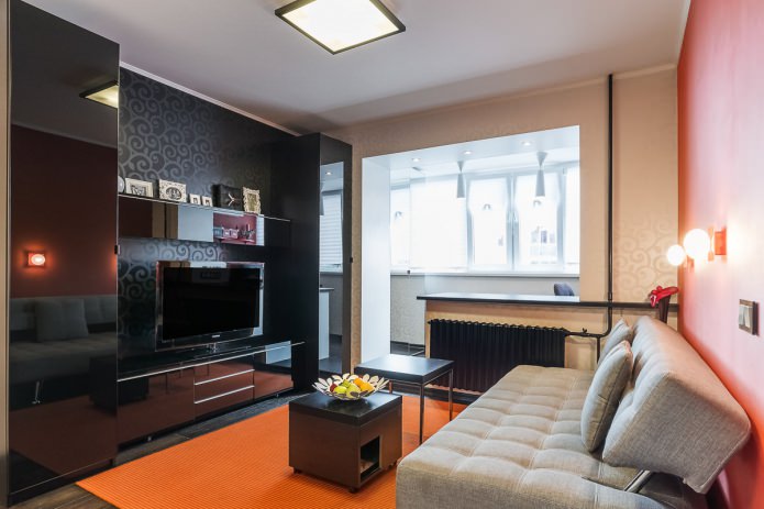 sala de estar en el interior de un apartamento tipo estudio en un estilo moderno