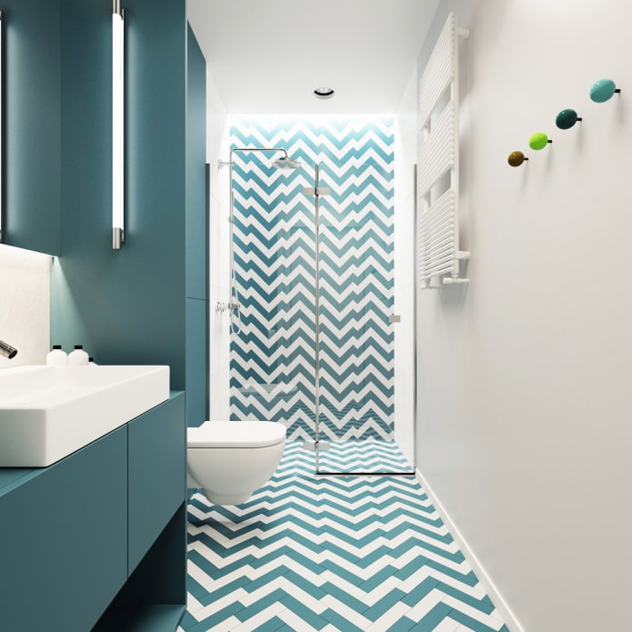 diseño de baño en colores blanco y turquesa