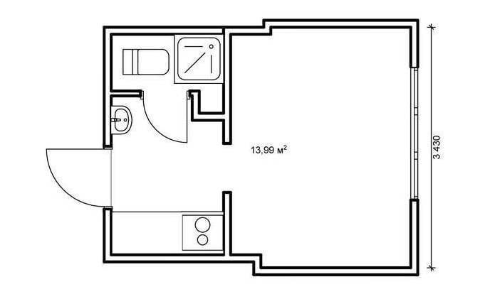 larawan ng layout ng apartment na 14 sq. m