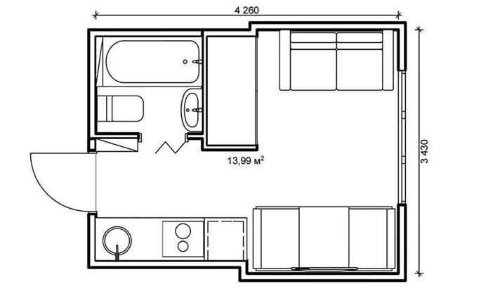 larawan ng layout ng studio 14 sq. m