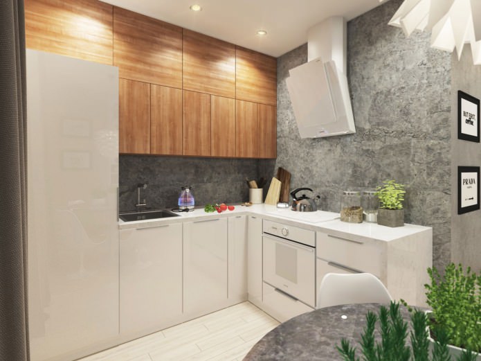 Cocina en diseño de apartamento de 58 m2. metro.