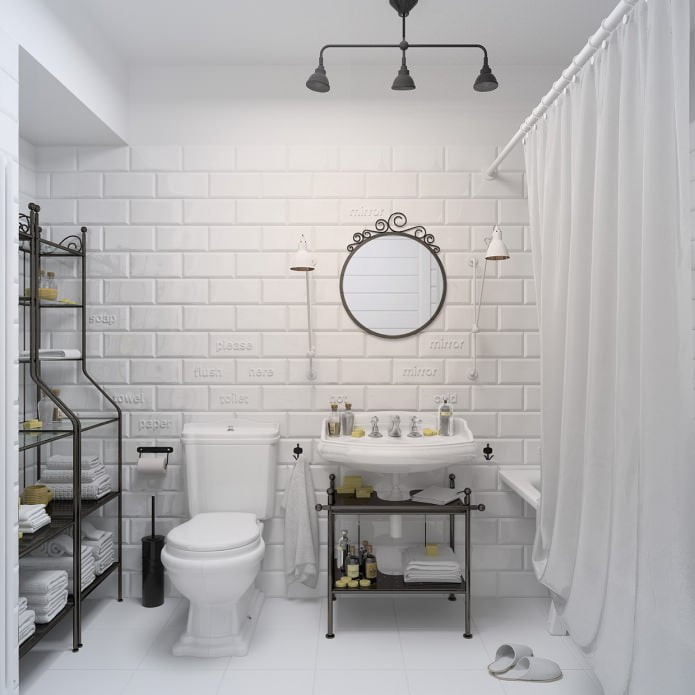 baño en blanco con azulejos de ladrillos