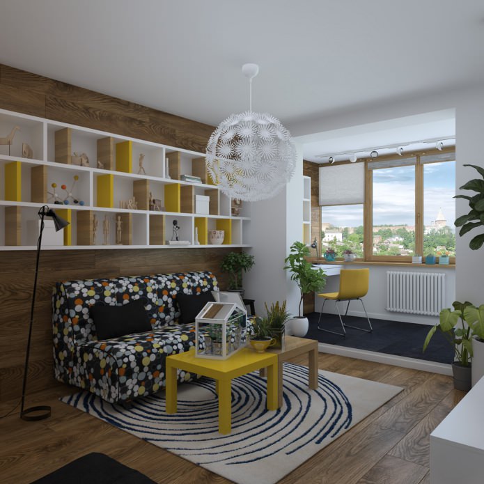 diseño de un apartamento de una habitación con logia