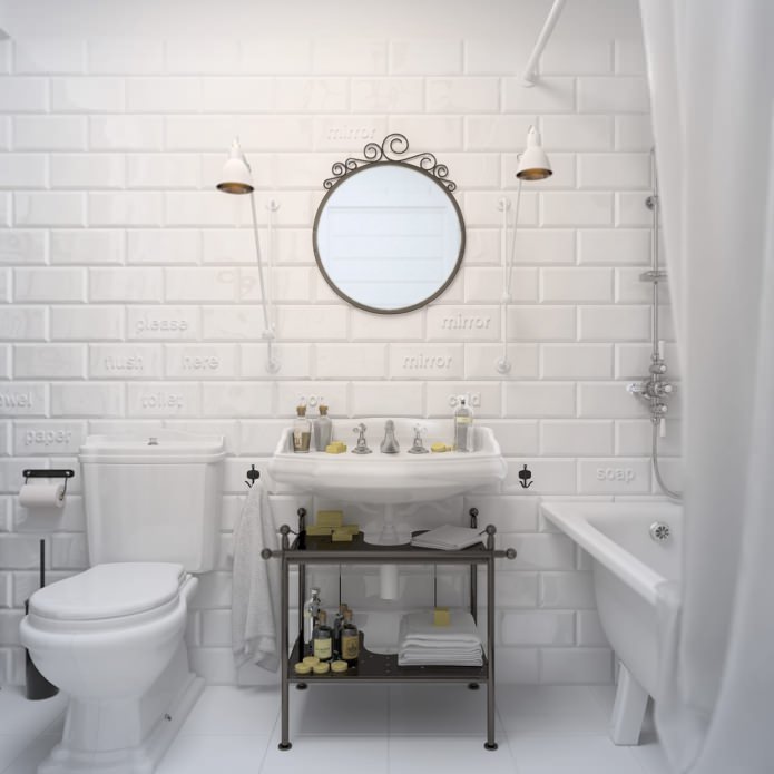 baño en blanco con azulejos de ladrillos