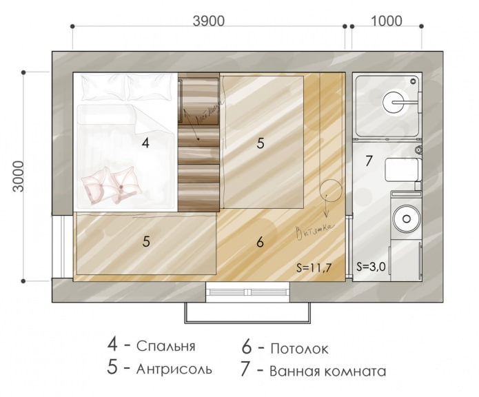 El diseño del apartamento es de 15 metros cuadrados. metro.