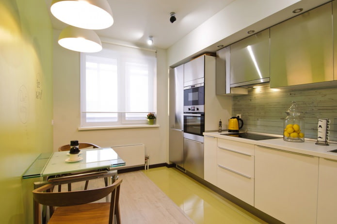 Cortinas de cocina con papel tapiz verde