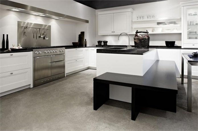 cocina en blanco y negro en estilo moderno