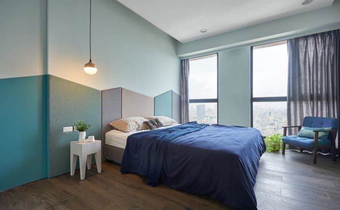 dormitorio moderno en tonos azules