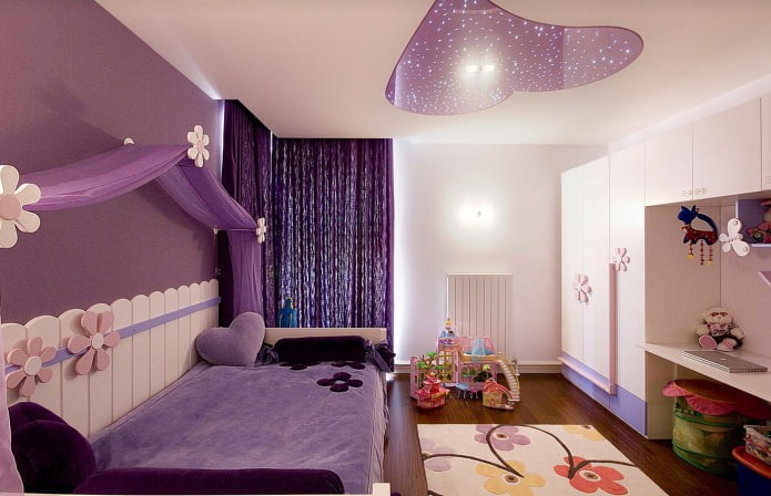 habitación infantil para niñas en tonos morados