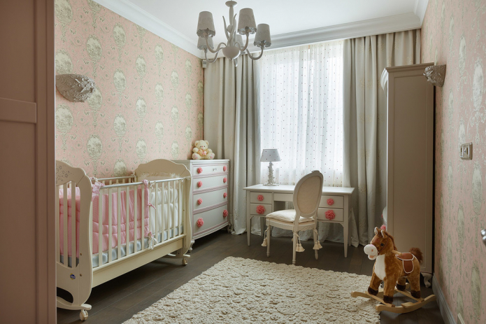 interior de dormitorio para una niña recién nacida