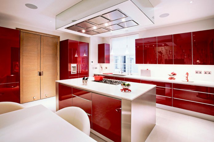 cocina moderna en colores rojo y blanco