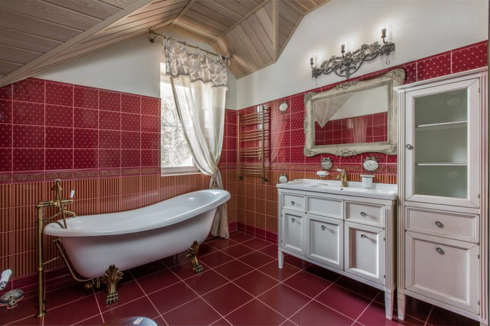 baño ático rojo