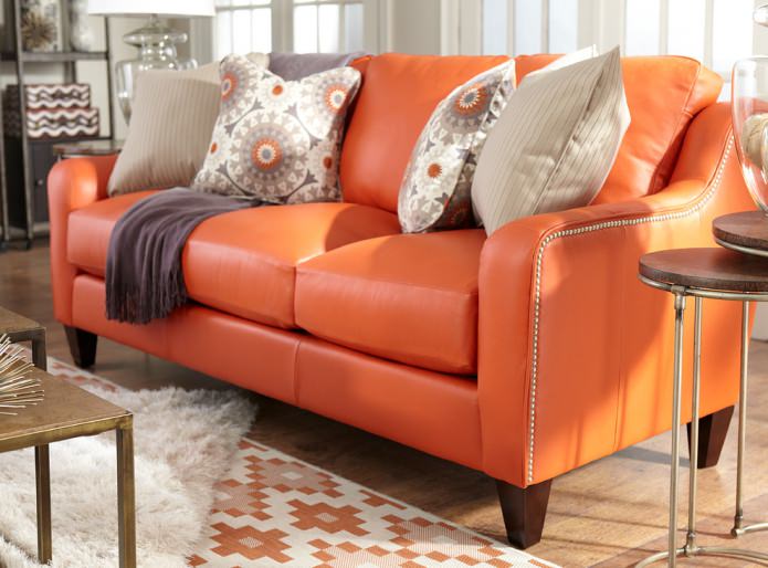 orange leather sofa