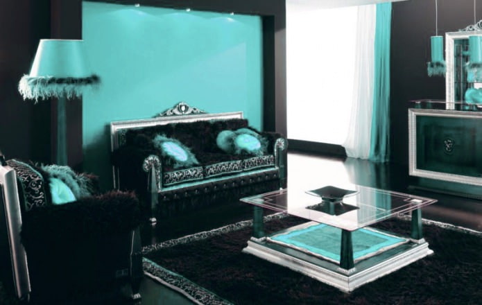 Salón negro y turquesa