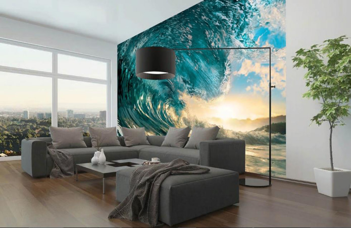 mural de pared con patrón de ondas