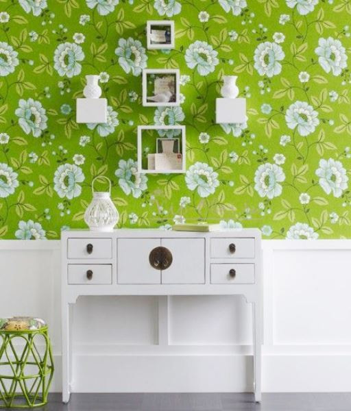 wallpaper ng light green na kulay na may isang floral print