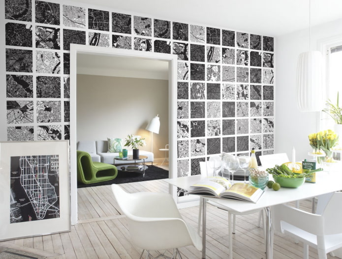 papel pintado con cuadrados blancos y negros en el interior