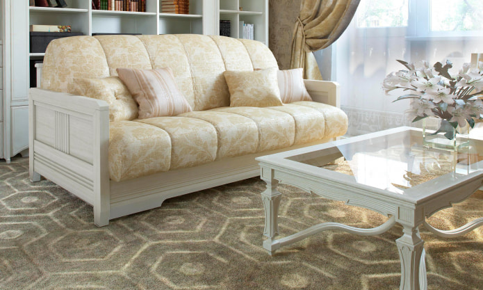 Beige at gintong sofa