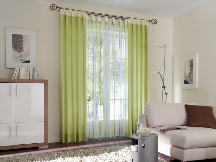 cortinas pistacho suave con franja crema