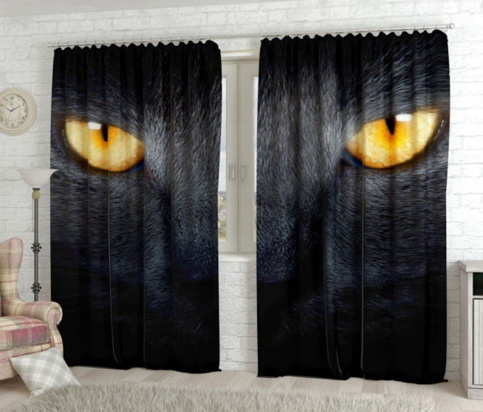 largas cortinas 3d con la imagen de ojos de gato