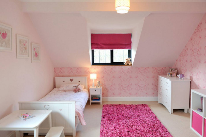 pink roman blind at pink carpet