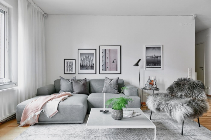 diseño de interiores en colores gris y blanco