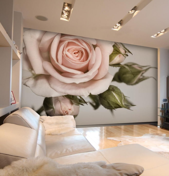 Papel pintado 3d con flores en el interior del salón