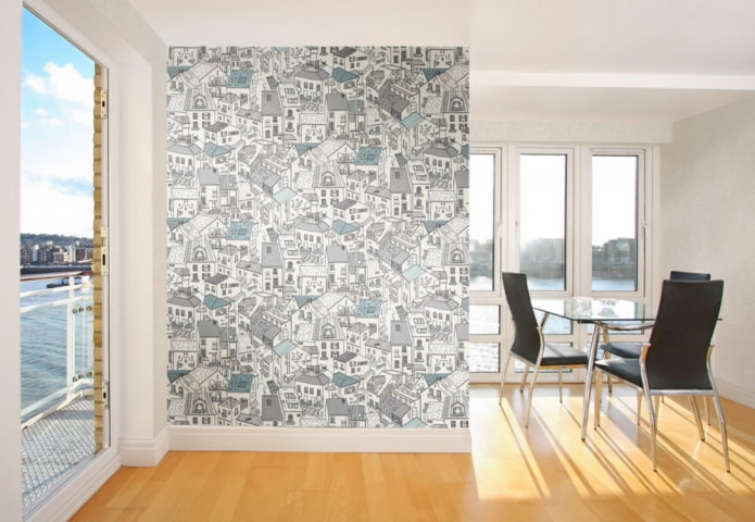 papel tapiz de papel con un dibujo de la ciudad en el interior