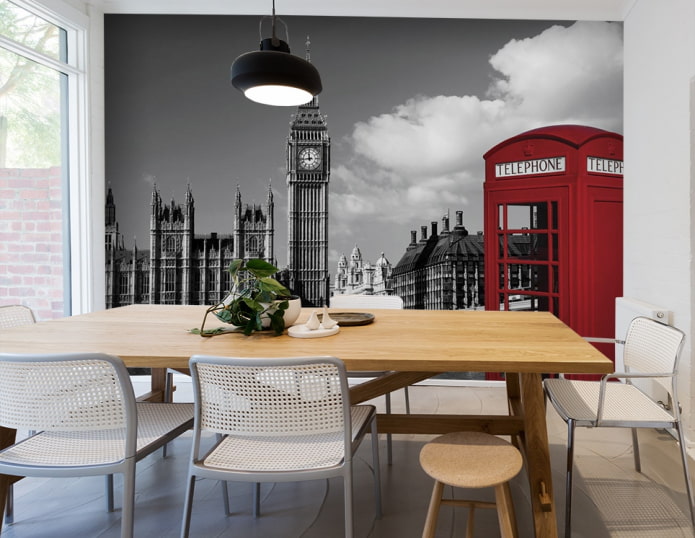 fotomural que representa a Londres en el interior del comedor