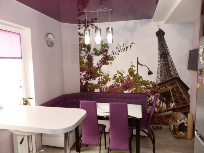 larawan wallpaper na may imahe ng Paris sa loob ng kusina