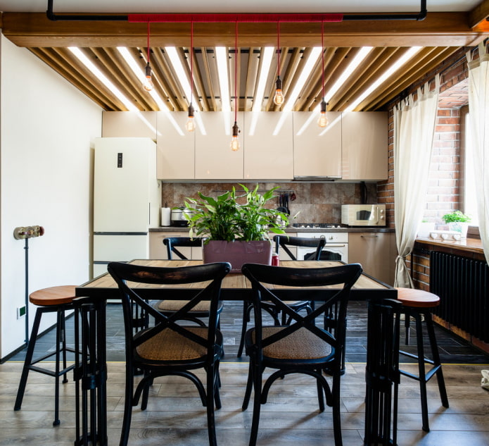 cocina estilo loft con listones