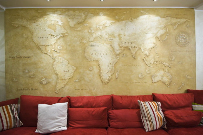 stucco mapa ng mundo sa interior